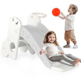 Topteng - 3-in-1 Foldable Toddler Slide with Climber & Basketball Hoop - White