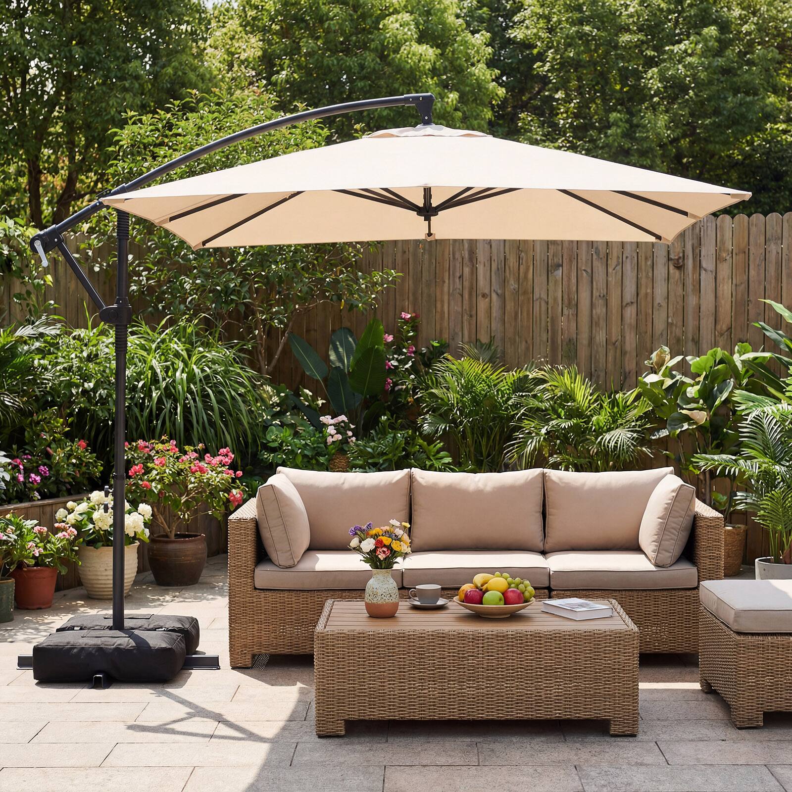 Alt View 3. Costway - Costway 8 x 8 FT Offset Cantilever Patio Umbrella Square Hanging Outdoor Market Umbrella - Beige.