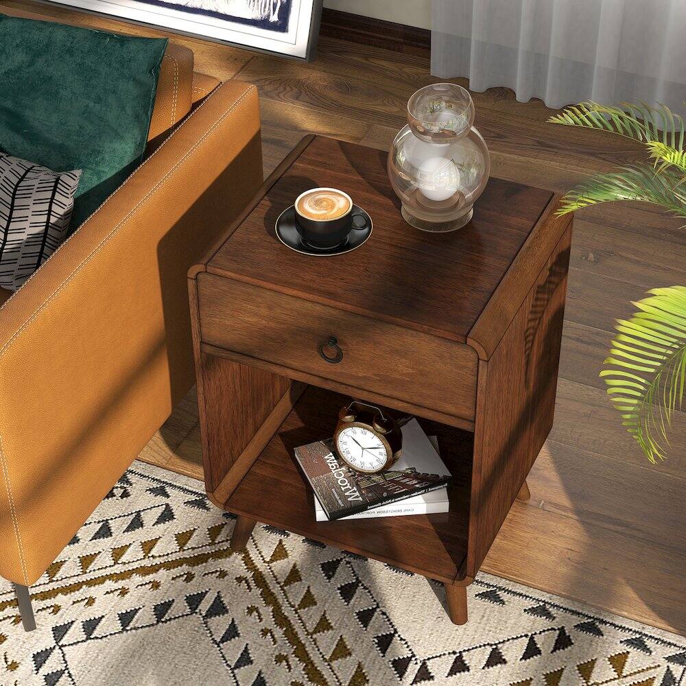 Alt View 4. Furniture of America - Ocala Mid-Century Wood 1-Drawer Side Table - Brown.