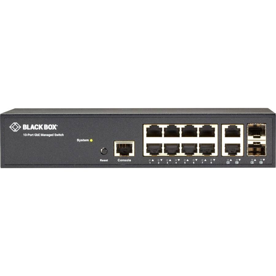 BLACK BOX 10-Port GbE Managed Switch

System
LITE
Reset
Console

1
A
2
A
3
V
4
A
5
A
6
A
7
A
8
A
9
A
10
A
11
Y
12
N
13
A
14
E
15
V
16
44