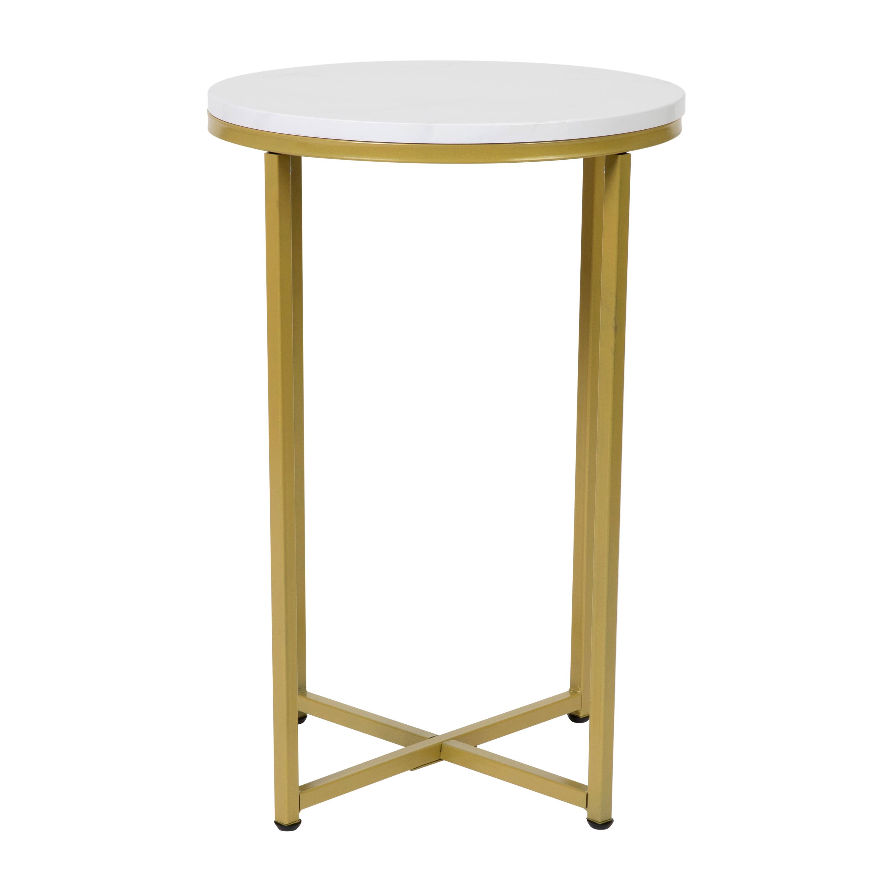 Alt View 1. Emma + Oliver - Laminate Living Room Coffee Table with Crisscross Metal Frame - White Marble Top/Brushed Gold Frame.