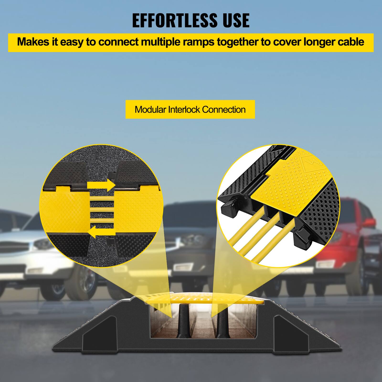 EFFORTLESS USE
Makes it easy to connect multiple ramps together to cover longer cable
Modular Interlock Connection