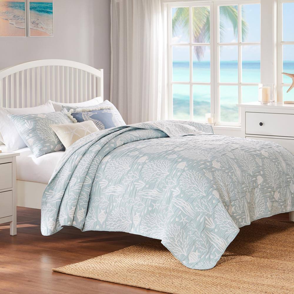 Alt View 4. Greenland Home Fashions - Greenland Home Fashions Marina Luxury Modern Design 3 Pieces Coverlet Set for Bed Full/Queen Seafoam - Seafoam.