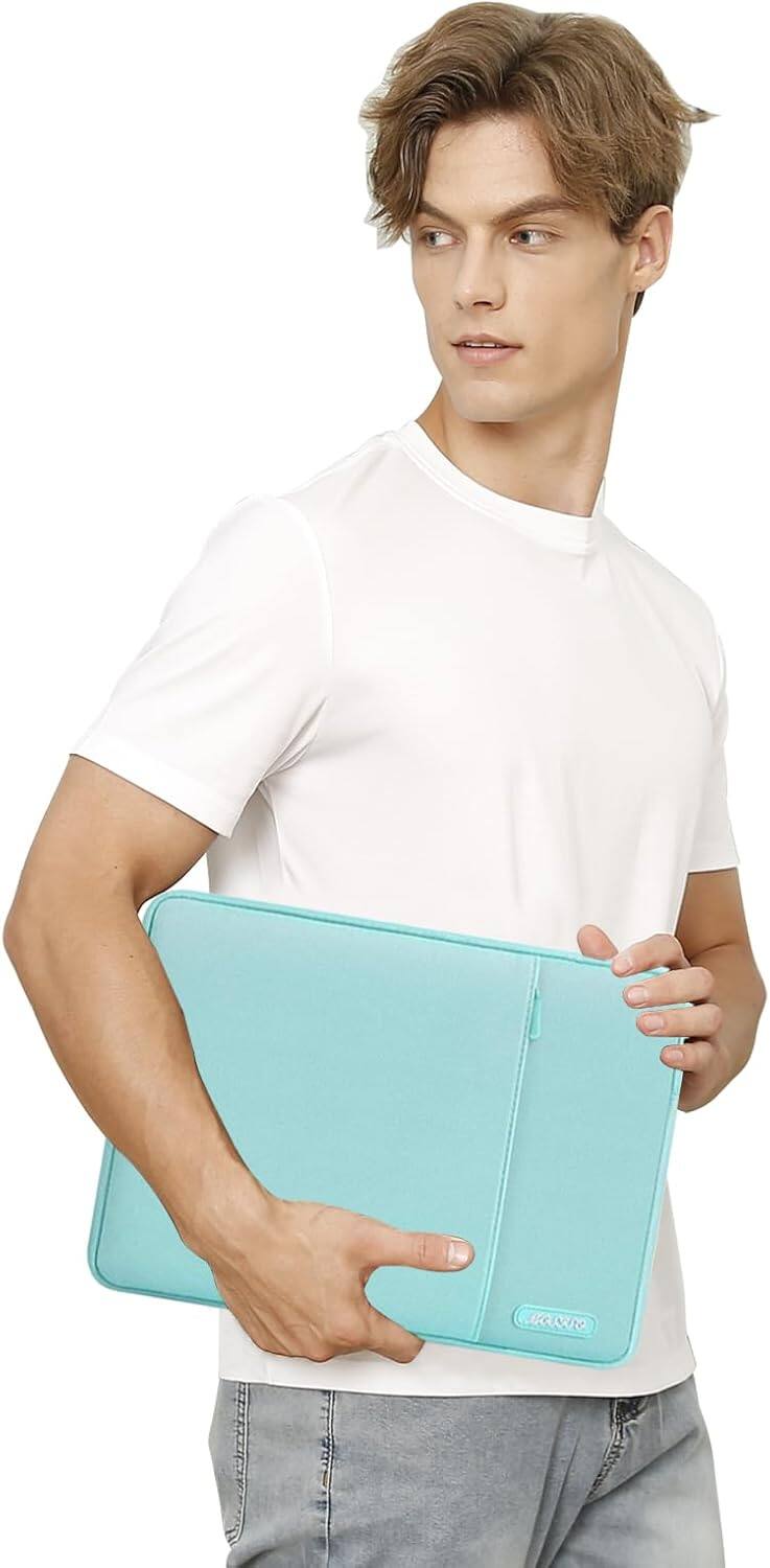 Alt View 1. mosiso - 15-16 Inch Laptop Sleeve with Pocket, Polyester Vertical Case for MacBook Pro 16 M5 M4 M3 M2 M1,HP Acer Dell Lenovo ASUS - Mint Blue.