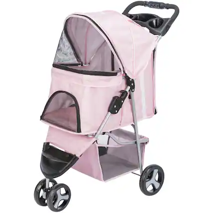 Front. TRIXIE - 3-Wheeled Foldable Dog & Cat Stroller with Canopy and Storage Compartments - Pink.