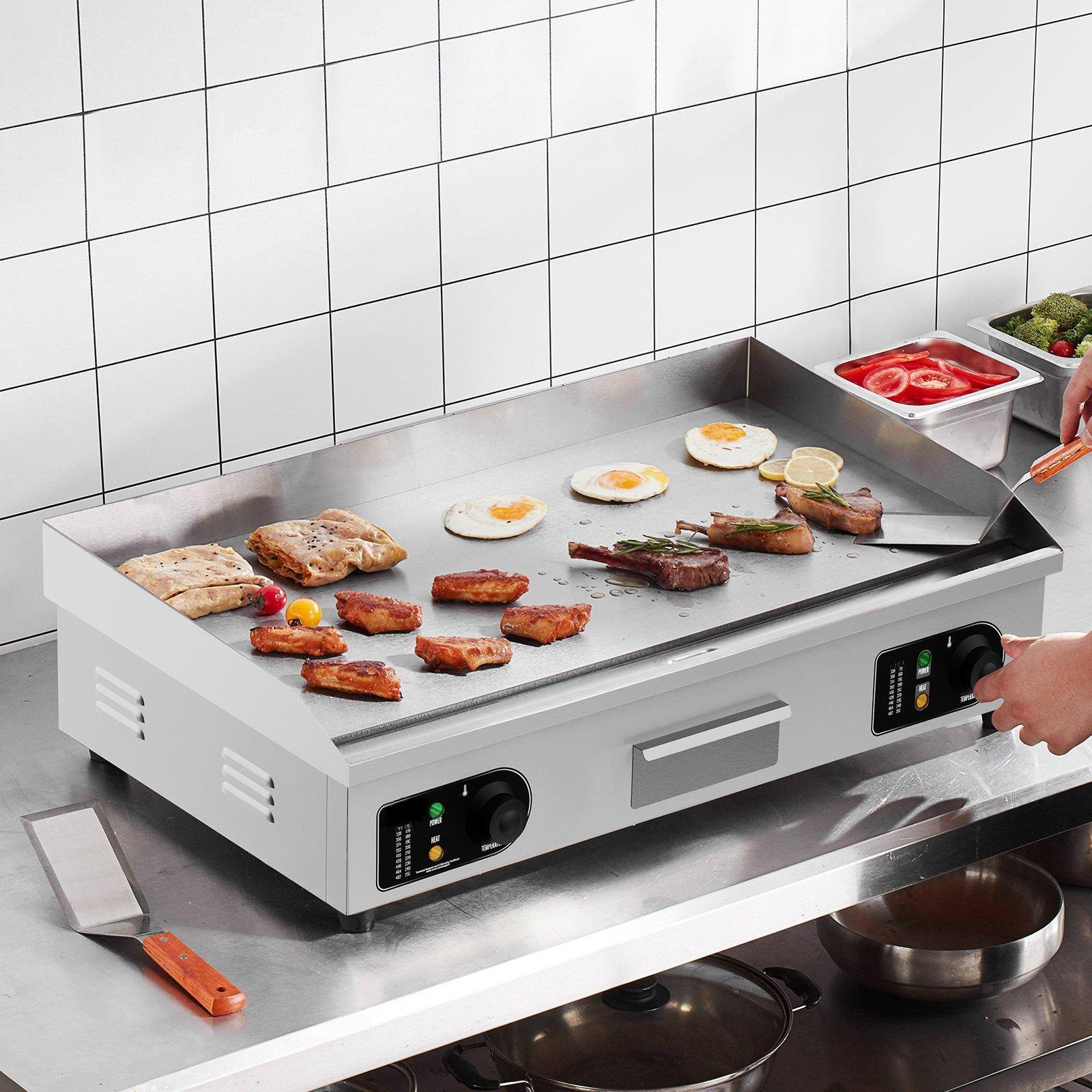 Alt View 1. Glintex - Commercial Electric Griddle 2800W, Countertop Flat Top Grill, 122-572°F Adjustable Temp, 28.74"x15.75" for Restaurant - Silver.