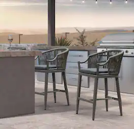 PURPLE LEAF - Patio Counter Height Set of 2 Outdoor Rattan Chairs with Back Modern Aluminum Woven Barstools for Garden Indoor Kitchen - Smoke Grey-Counter Stool