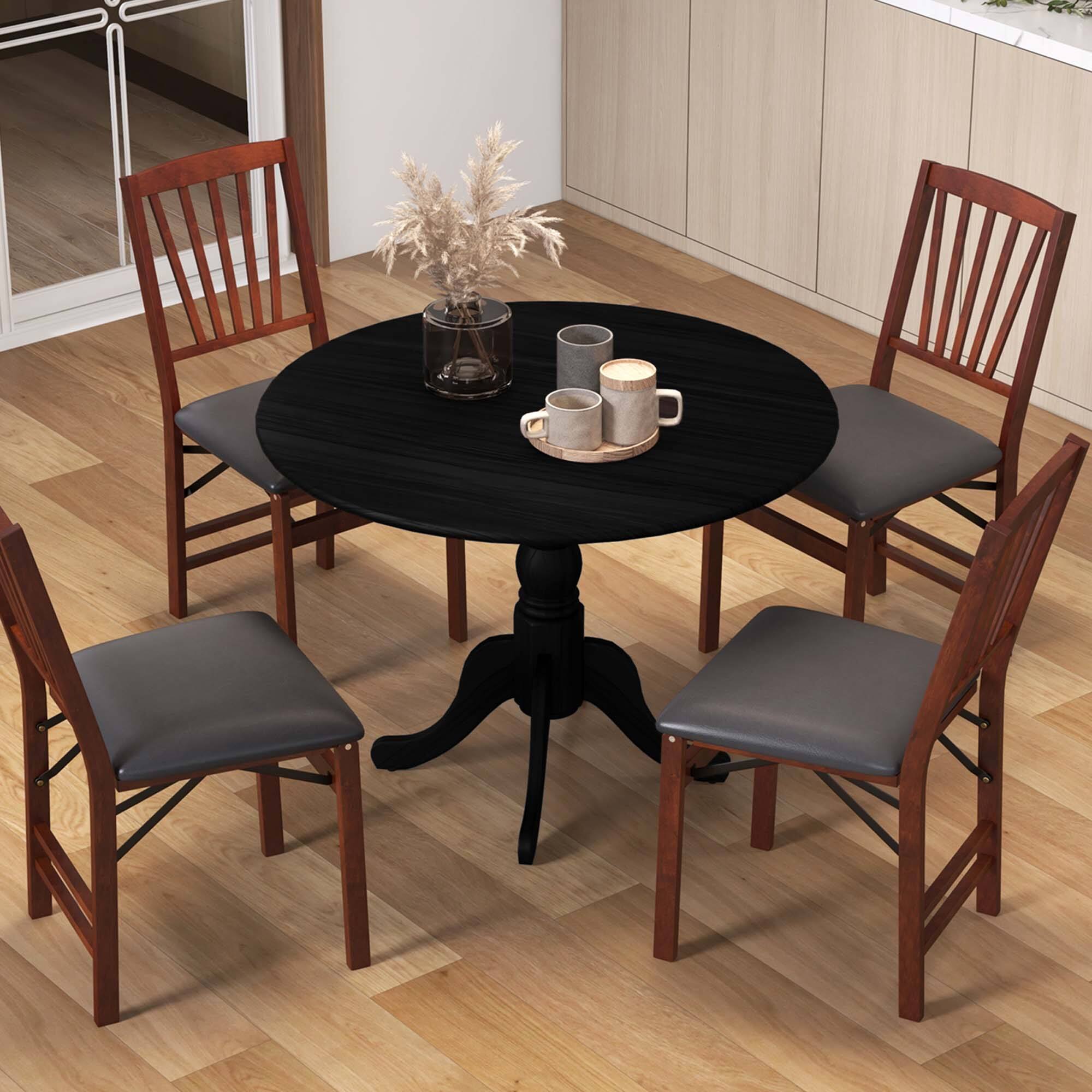 Alt View 4. Costway - 4-Person Dining Table Wooden Kitchen Table with Solid Rubber Wood Frame for Kitchen - Black.
