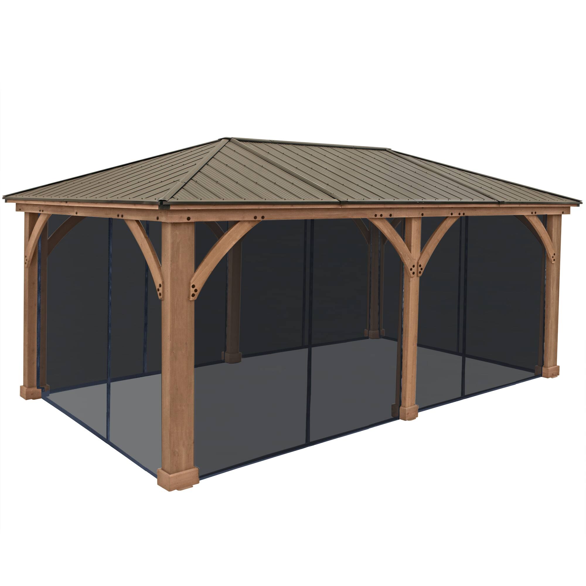 Front. Yardistry - 12' x 20' Meridian Gazebo Mesh Kit - Black.