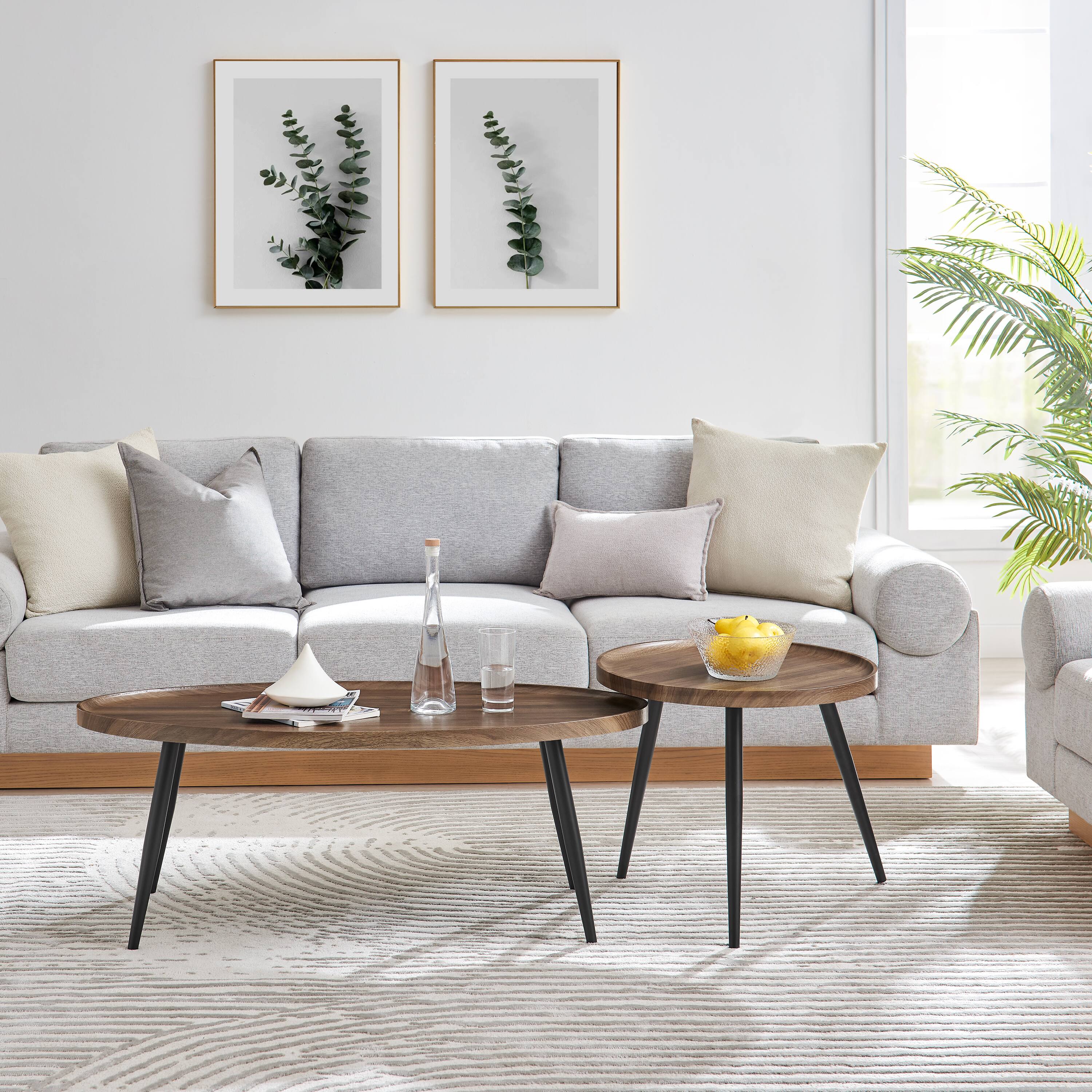 Left. Danya B - Paxton Nesting 2 Piece Coffee Table Set - Round and Oval - Walnut - Walnut, Black.