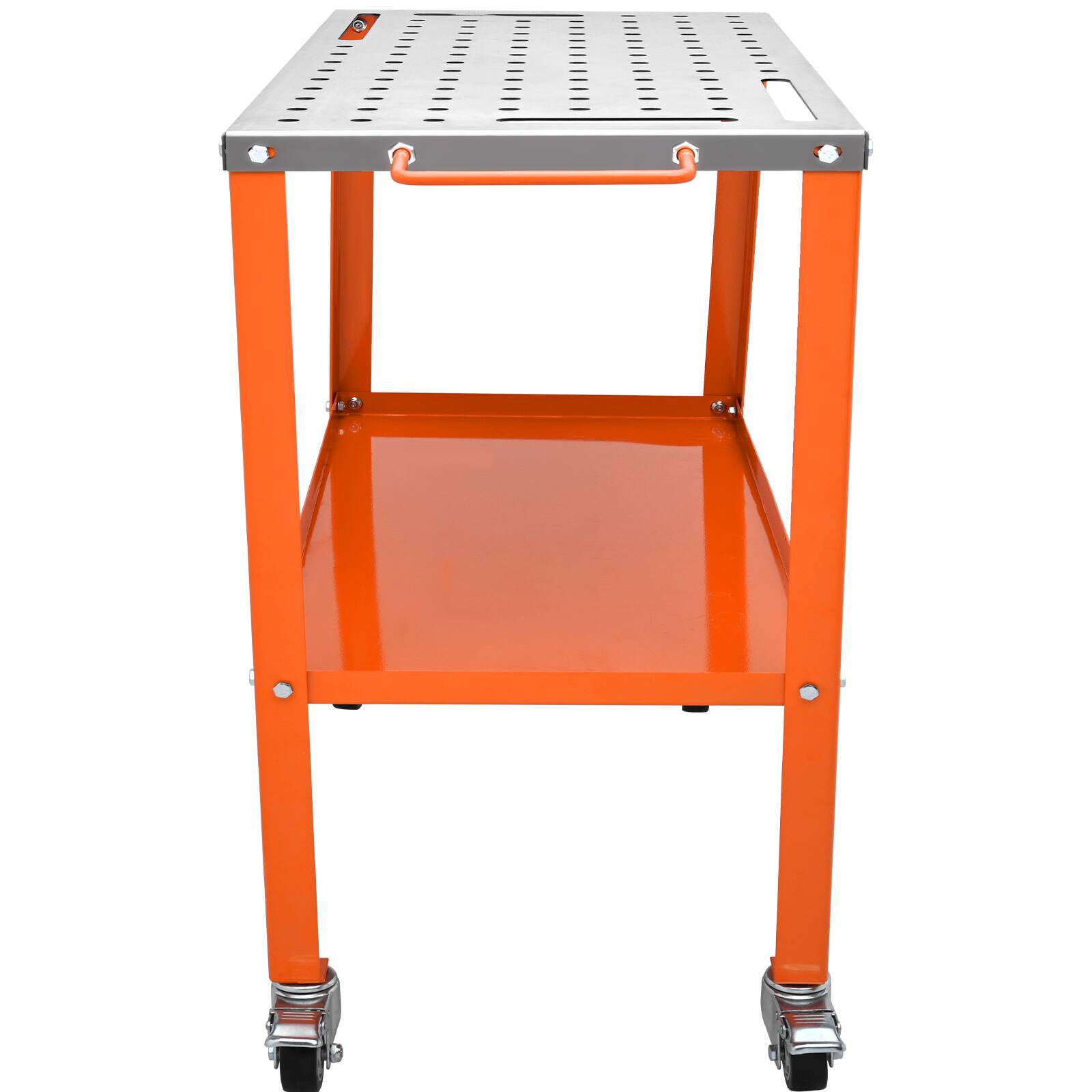 Alt View 5. VEVOR - 36" x 18" Welding Table, 1200lbs Load Capacity Steel Welding Workbench Table on Wheels, Portable Work Bench - Silver + Orange.