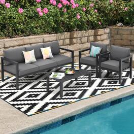Costway - 4-Piece Outdoor Patio Furniture Set Sectional Sofa Set Coffee Table - Gray