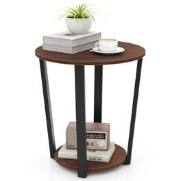 Costway - Industrial End Table Sofa Side Table Nightstand with Storage Shelf & Metal Frame - Brown