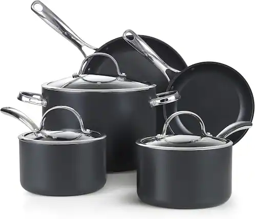 Front. Cooks Standard - Classic Nonstick Hard Anodized 8pc Cookware Set, Includes Saucepans, Stockpot, Frying Pans, Lids, Not Induction, Black - black.