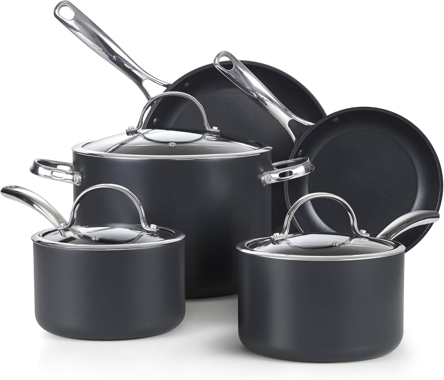 Front. Cooks Standard - Classic Nonstick Hard Anodized 8pc Cookware Set, Includes Saucepans, Stockpot, Frying Pans, Lids, Not Induction, Black - black.