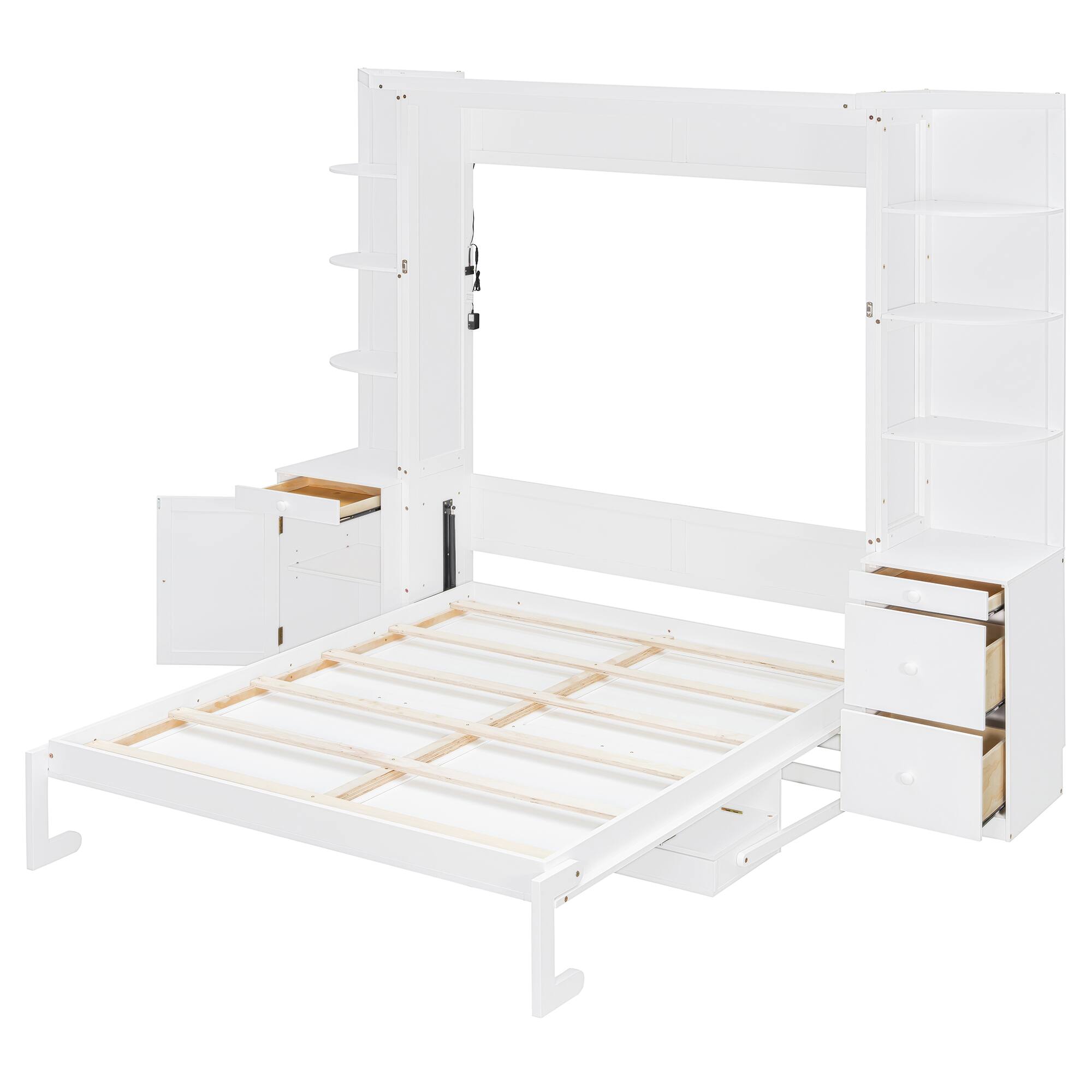 Alt View 2. Anysun - Queen Murphy Bed with Desk, Storage Shelves and Cabinets, Hidden Wall Bed for Space-Saving Home Office - White.