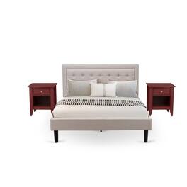 East West Furniture - FN08Q-2GA13 3-Piece Fannin Bedroom Furniture Set with 1 Wingback Bed and 2 Bedroom Nightstands - Linen Fabric - Mist Beige