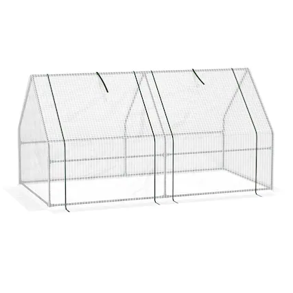 Front. Outsunny - Mini Greenhouse, Outdoor Garden with Large Zipper Doors and Water/UV PE Cover - White.