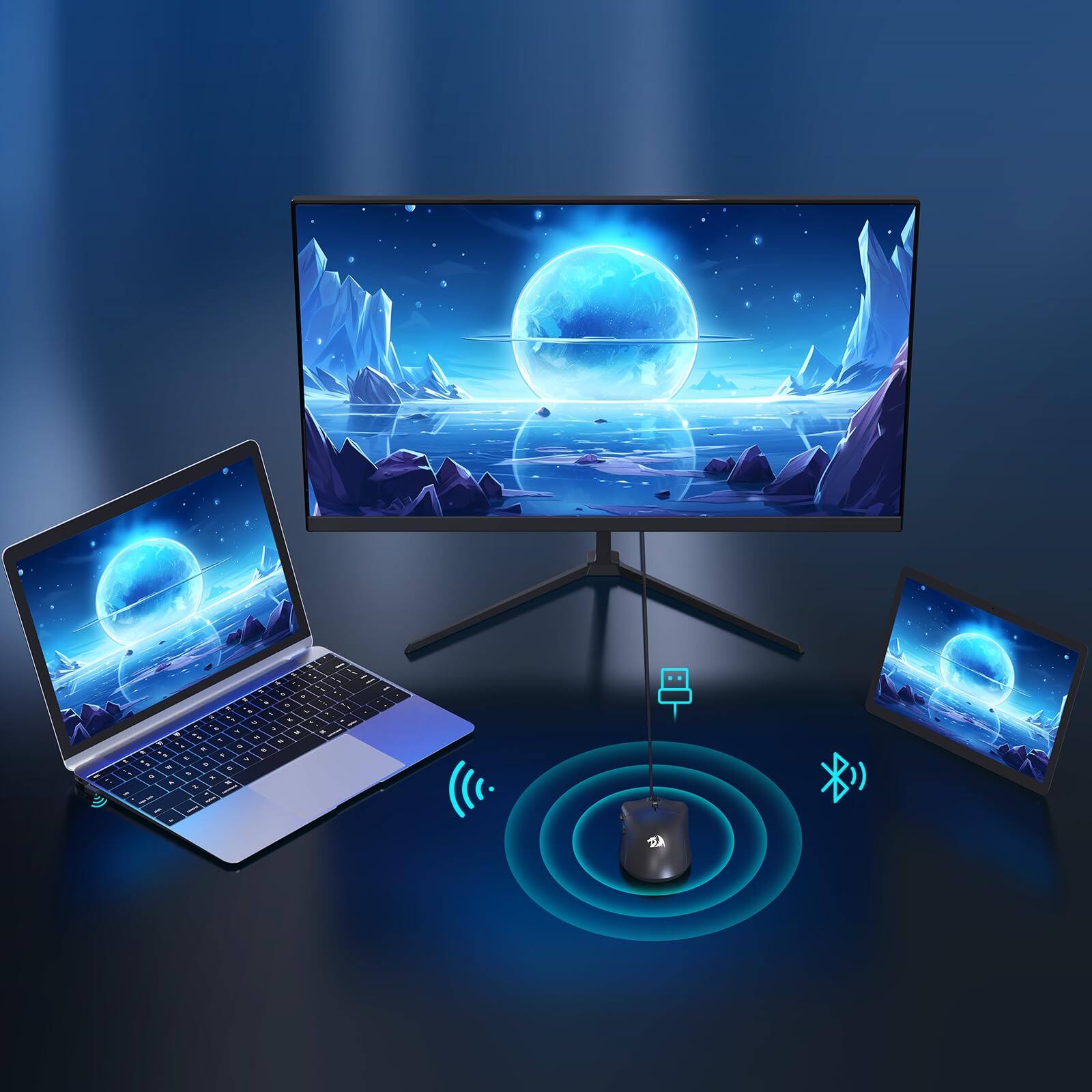 Alt View 6. Cozy Serene - Wireless Mouse 3-mode Gaming Ultra-light 26k Dpi Full Buttons Software Supports Diy - Black-M815PRO-1K Hz.