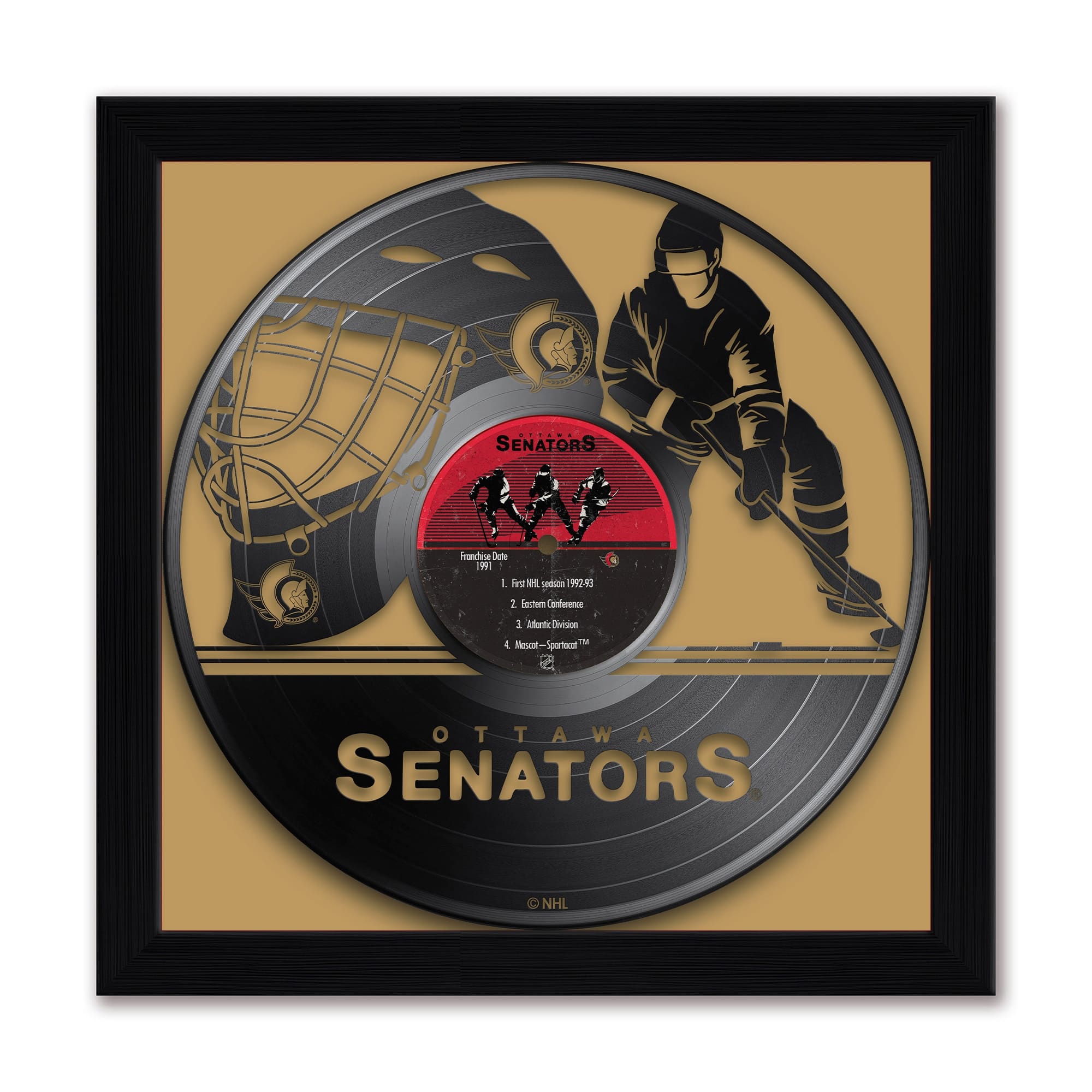 Sporticulture - Ottawa Senators 13" x 13" Framed Vinyl Record Art Print - Gold