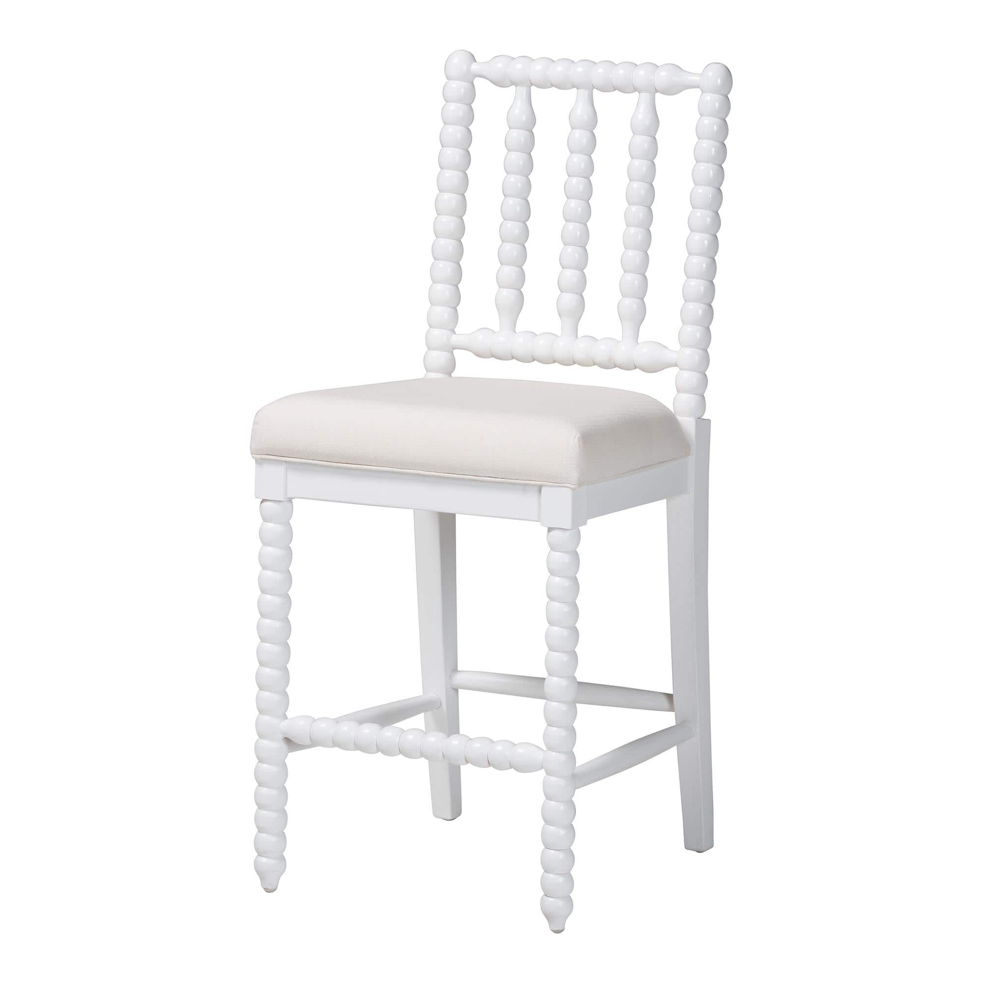 bali & pari - Deya Bobbin Counter Stool - Sculptural Wood Kitchen Seating with Upholstered Seat and Spindle Back - White price history on PriceWatchPro