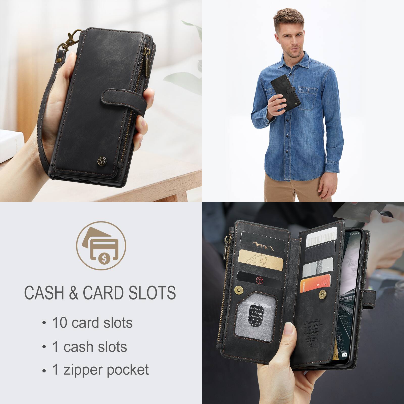 $ m LMA 7001 CASH & CARD SLOTS  
10 card slots  
1 cash slots  
1 zipper pocket