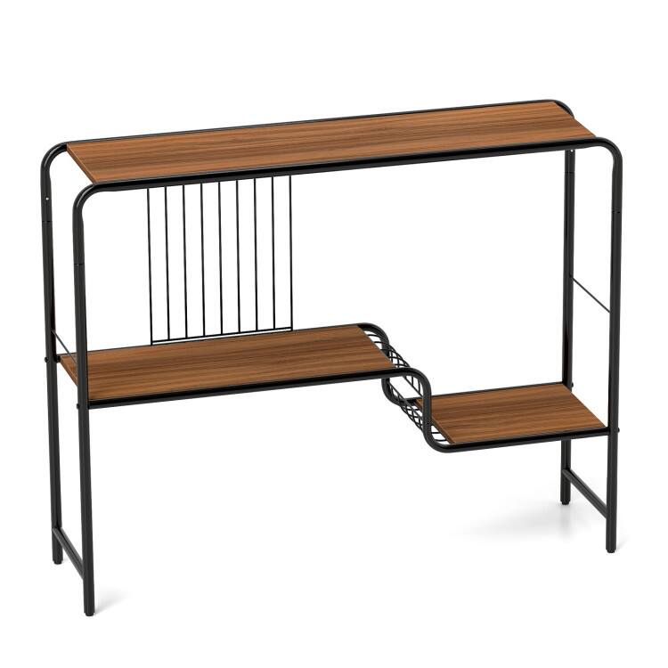 Front. SlickBlue - Console Table with Storage Shelf and Metal Frame for Living Room or Entryway - Walnut, Black.