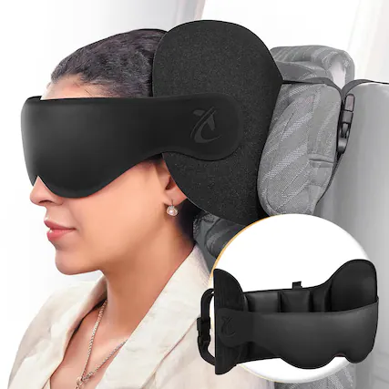Front. Fabibe - Travel Pillow Airplane Neck For Long Flight Oversized Head Strap With 3d Eye Mask Sleep 360°support Headrest Stop Bob... - Black.