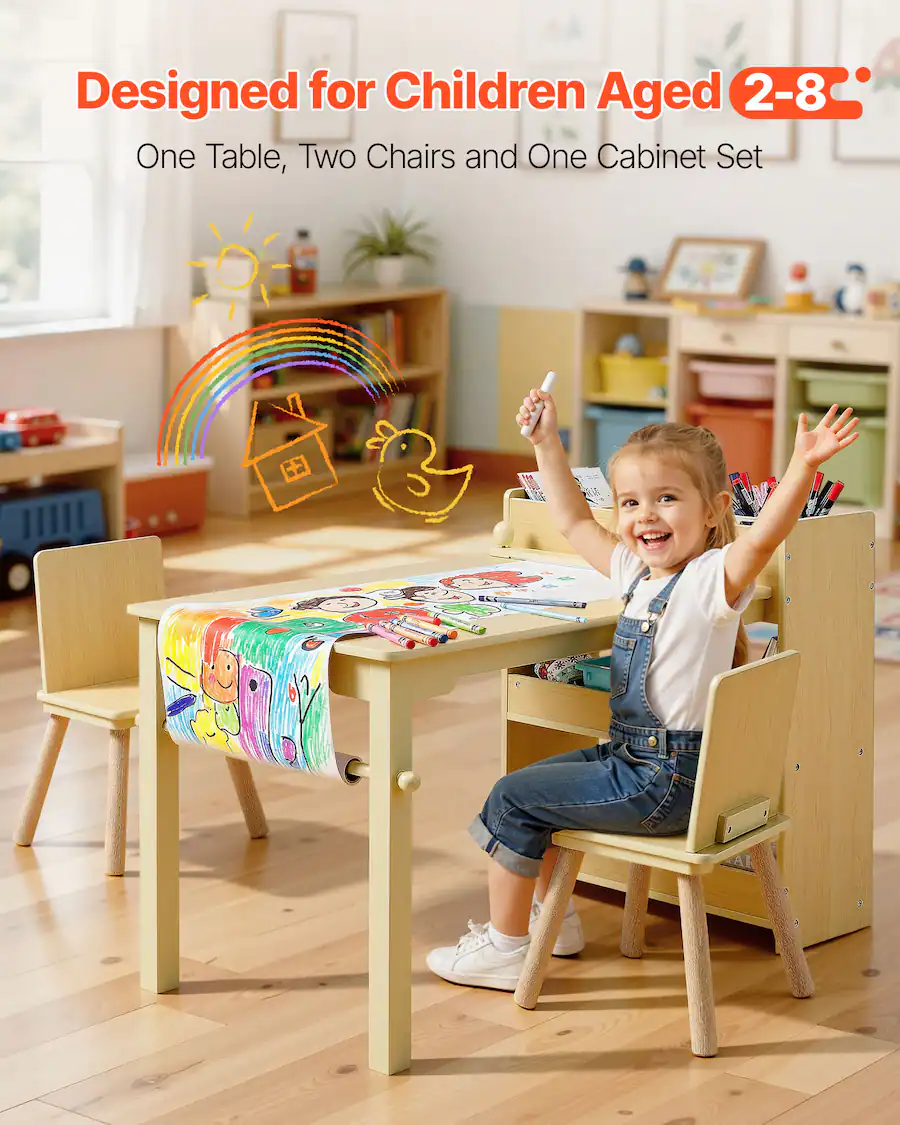 VEVOR Kids Art Table and Chair Set, Toddler Craft Table with 3 Tiers ...