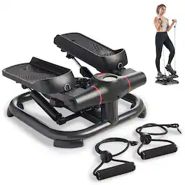 Sunny Health & Fitness - Stair Stepper with Resistance Bands, Bluetooth SunnyFit App & 400 LB Capacity - Black