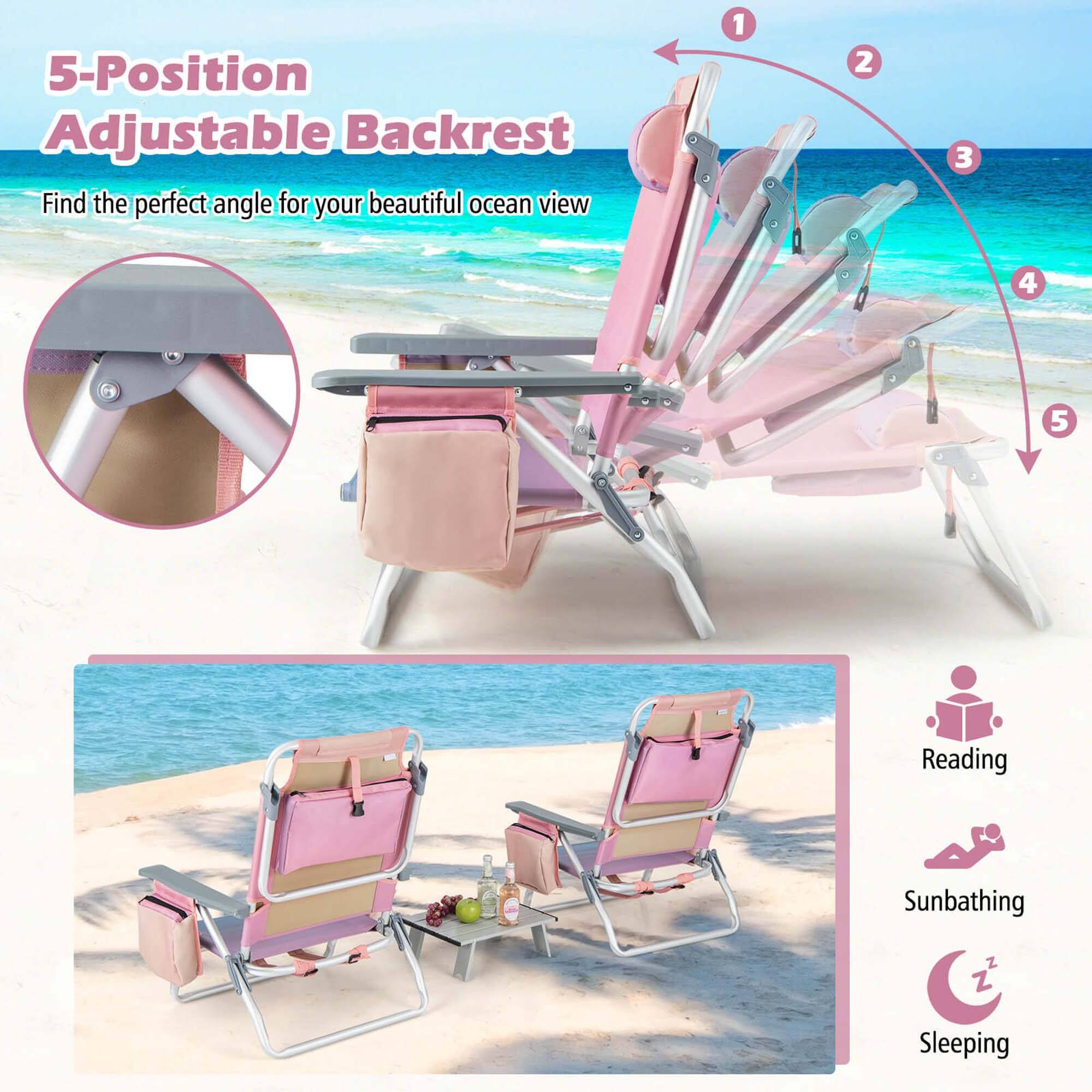 5-Position Adjustable Backrest
Find the perfect angle for your beautiful ocean view
1 2 3 4 5
Reading
Sunbathing
Sleeping