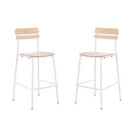 Flash Furniture - 2 Pack Cyprus Commercial Grade Solid Wood Bar Stools with Metal Frames and Antique Finish - White
