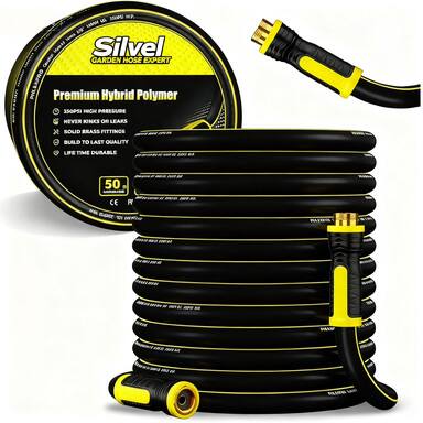 Sure, here is the corrected and grouped text:

**Silvel Garden Hose Expert**

**PHLEXPRO Premium Hybrid Polymer**

- **High Pressure**
- **Heavy Duty**
- **Never Kinks or Leaks**
- **Built to Last Quality**
- **Life Time Durable**

**50 FT**

**CE R 1 PA**

**Solid Brass Fittings**

**50 CE R 1 PA**