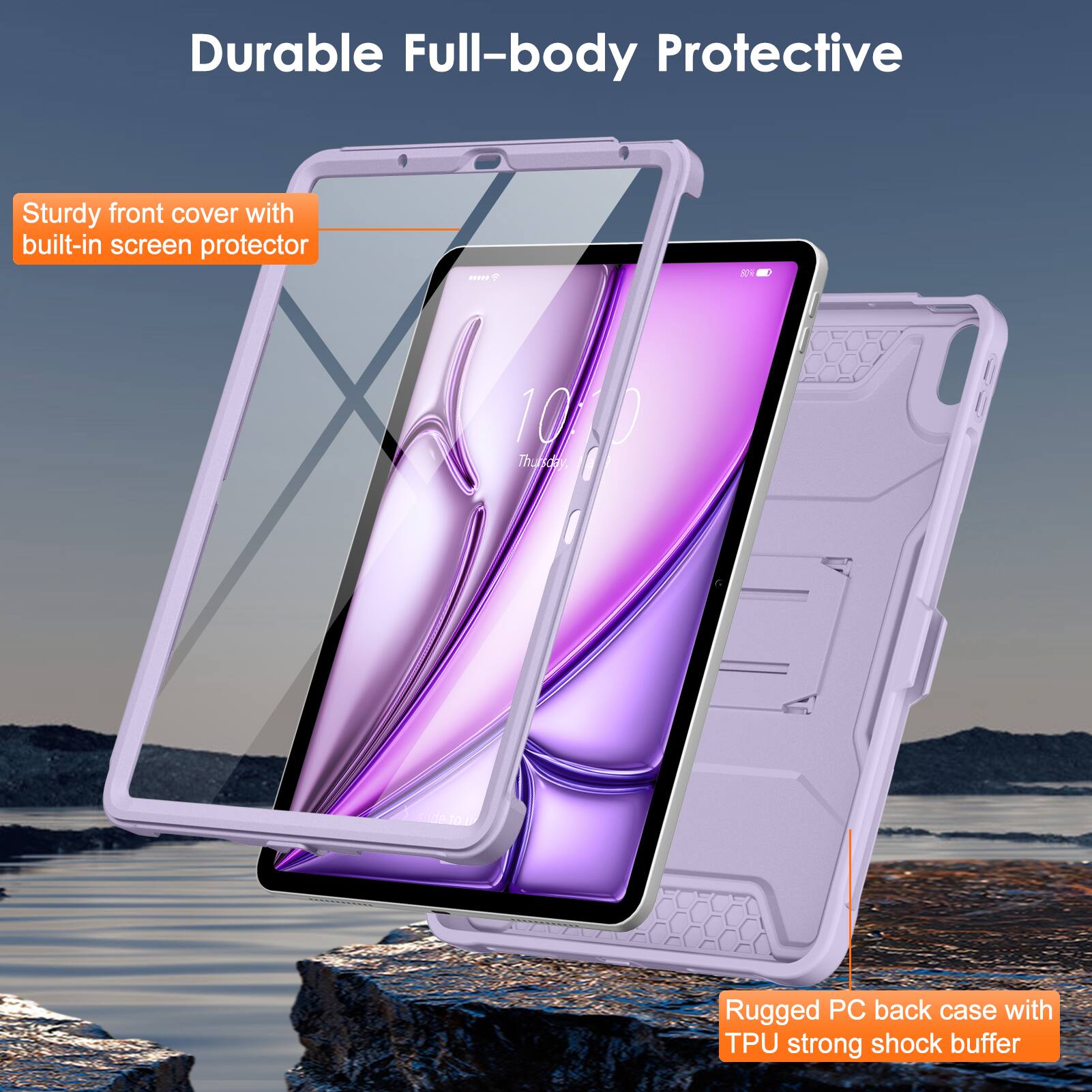 Durable Full-body Protective

Sturdy front cover with built-in screen protector

Rugged PC back case with TPU strong shock buffer