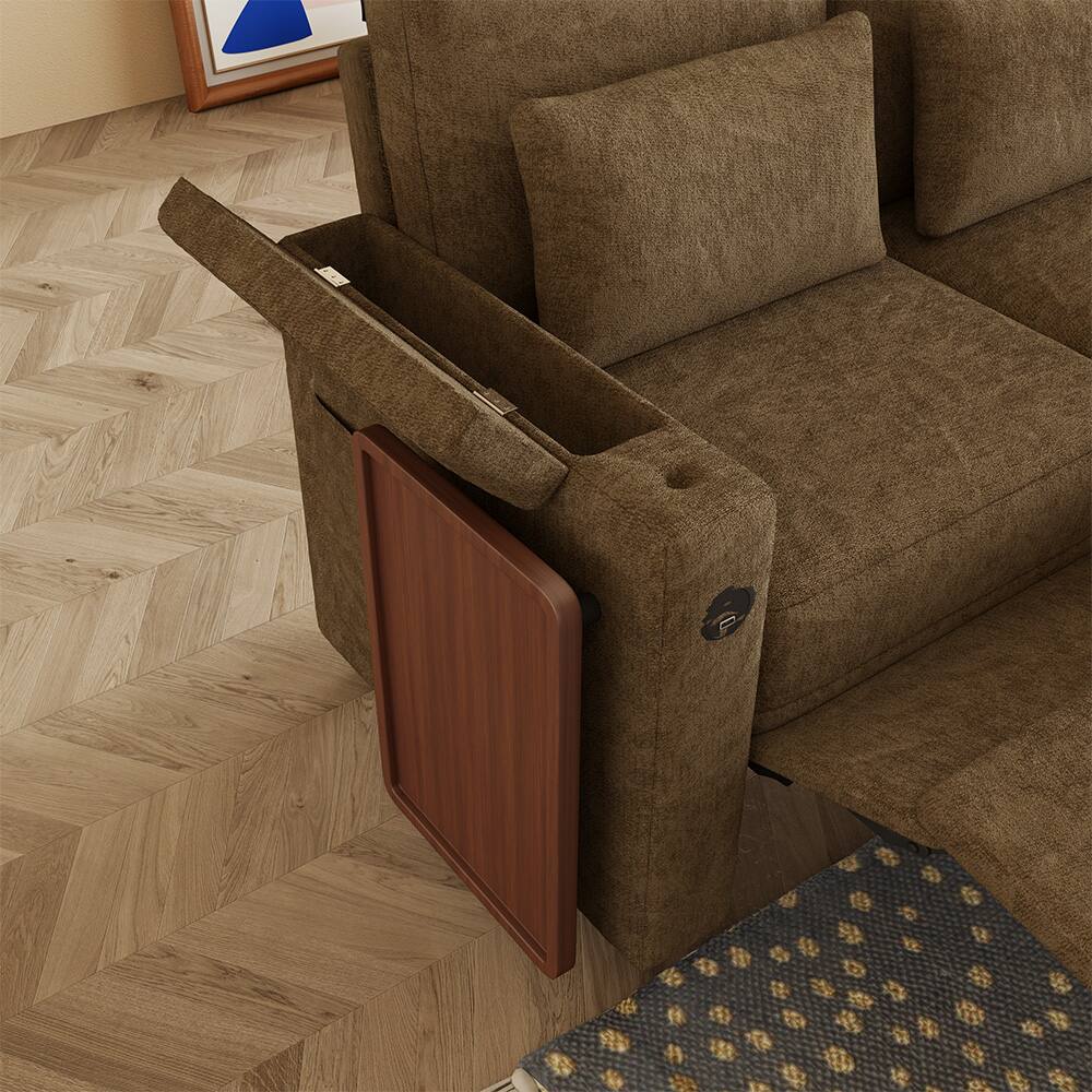 Alt View 2. Anysun - 83" Chenille Fabric Foldable Sofa Bed with Electric Recliner, Adjustable Backrest, Table Board, Armrest Storage - Khaki.
