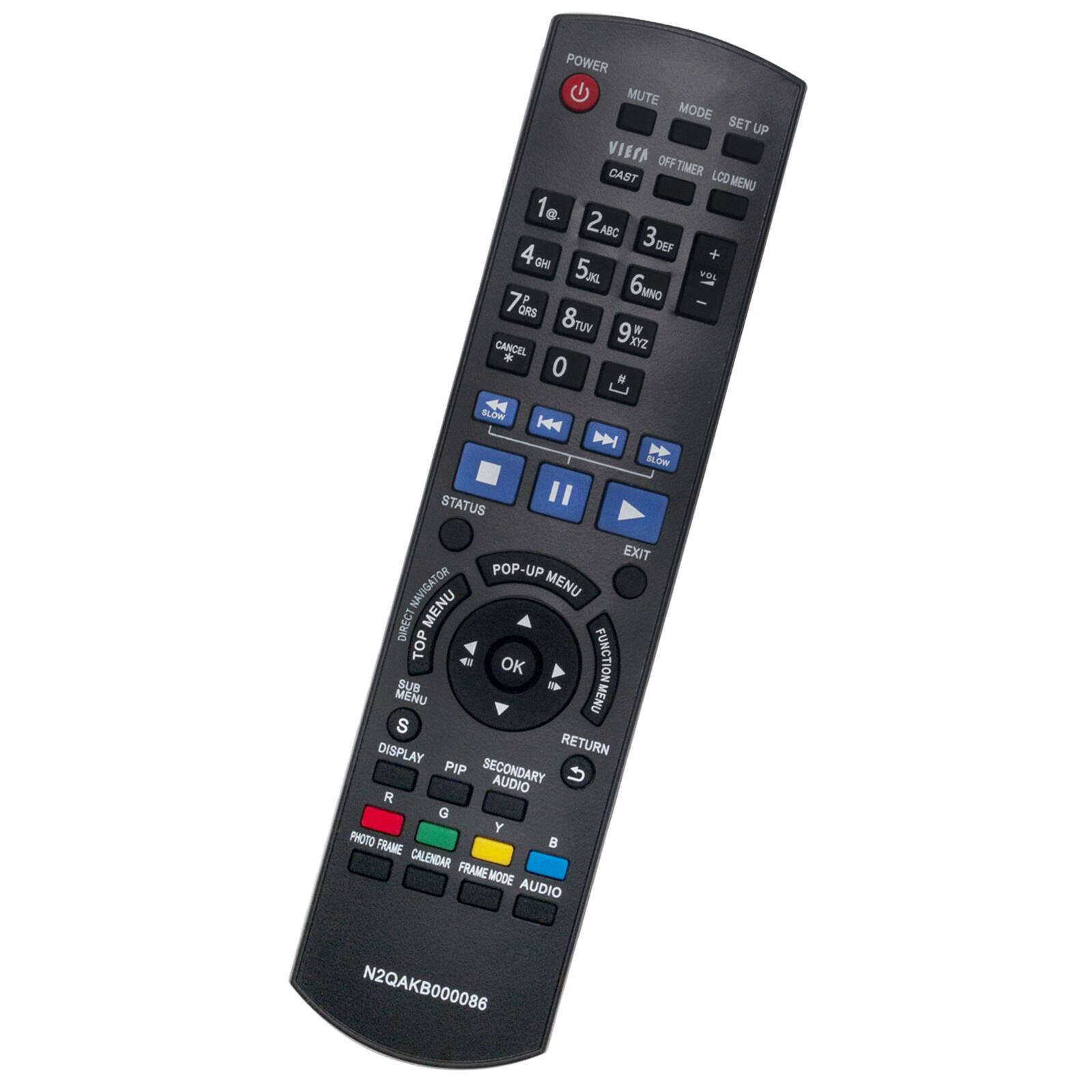 POWER MUTE MODE SET UP VIERA OFF TIMER LCD MENU  
1 ABC 2 DEF 3 GHI 4 JKL 5 MNO 6 PQR 7 TUV 8 WXYZ 9 0  
BLOW STATUS EXIT POP-UP NAVIGATOR MENU DIRECT MENU TOP 4 OK FUNCTION MENU SUB MENU DISPLAY RETURN PIP SECONDARY AUDIO R G Y PHOTO FRAME B CALENDAR FRAME MODE AUDIO  
N2QAKB000086