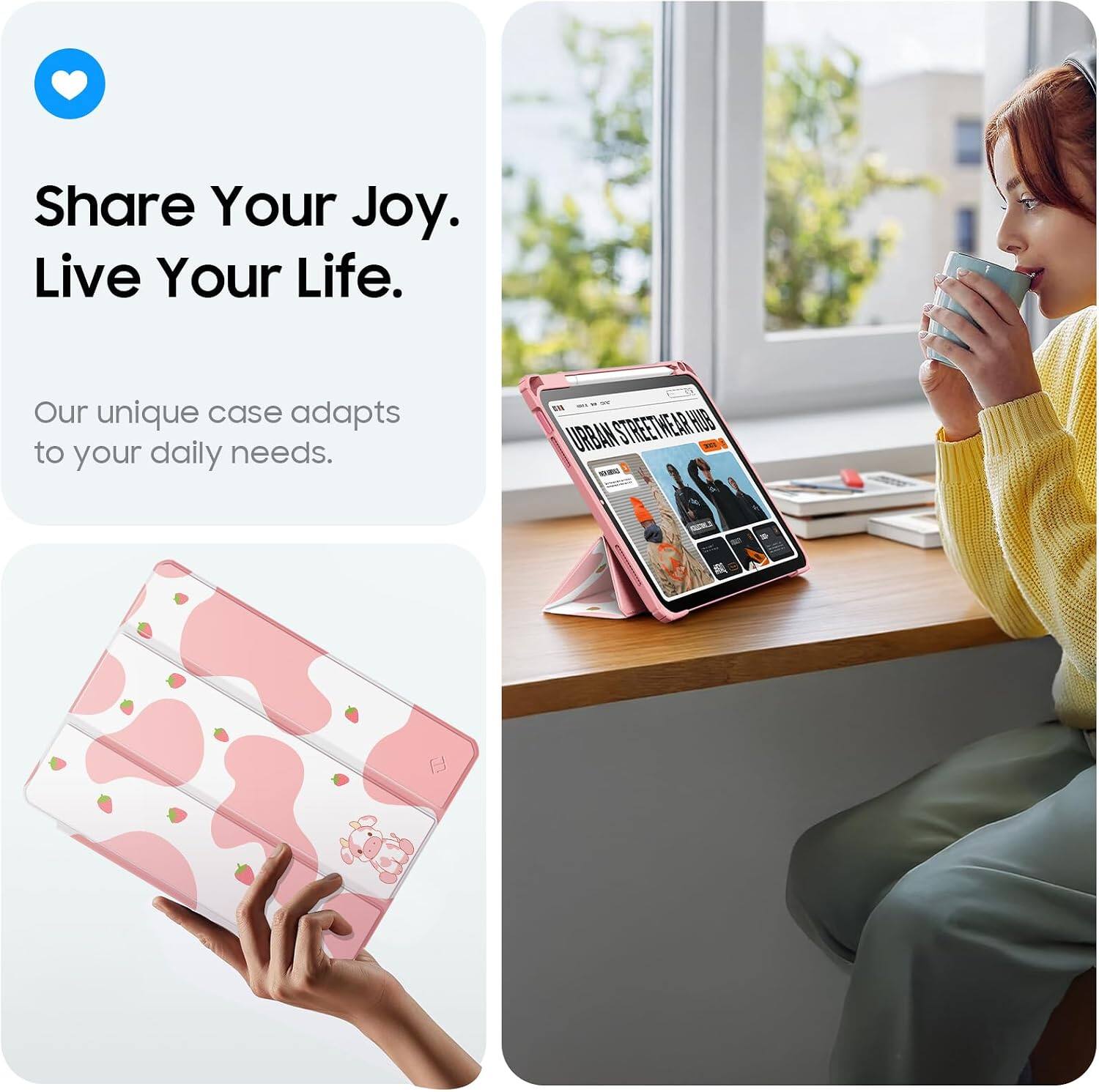 Share Your Joy. Live Your Life.  
Our unique case adapts to your daily needs.  
- STREETWEAR HUB URBAN