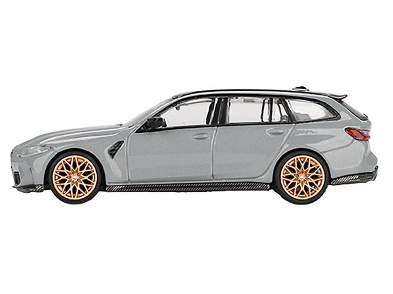 Angle. Mini GT - BMW M3 Competition Touring Brooklyn Gray with Black Top Limited Edition 1/64 Diecast Model Car by Mini GT - Gray.