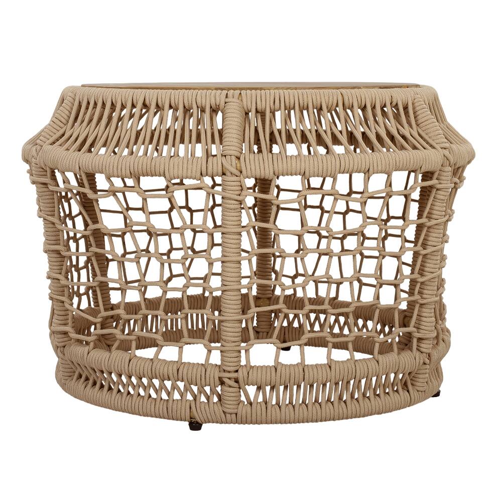 Alt View 2. Loheer - Loheer Round Acacia Wood Side Table Woven Rope Outdoor Accent Table Teak Finish - Light Beige.