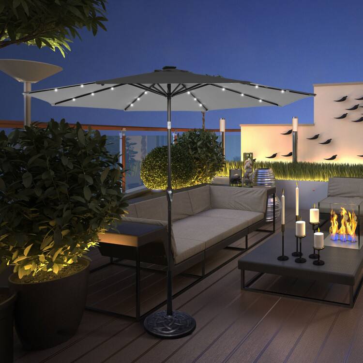 Back. Mondawe - 10 ft Outdoor Patio Umbrella with Bright Solar LED Lights - Gray.