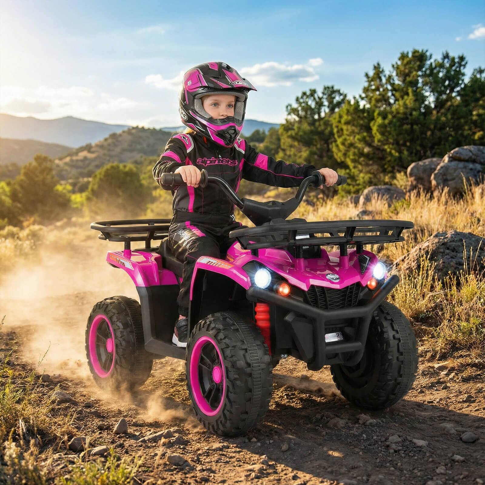 Alt View 3. Costway - Costway 24V 4-Wheeler Ride on Toy with Slow Start, Songs, Stories, Tunes, MIC/SD/USB Port - Pink.