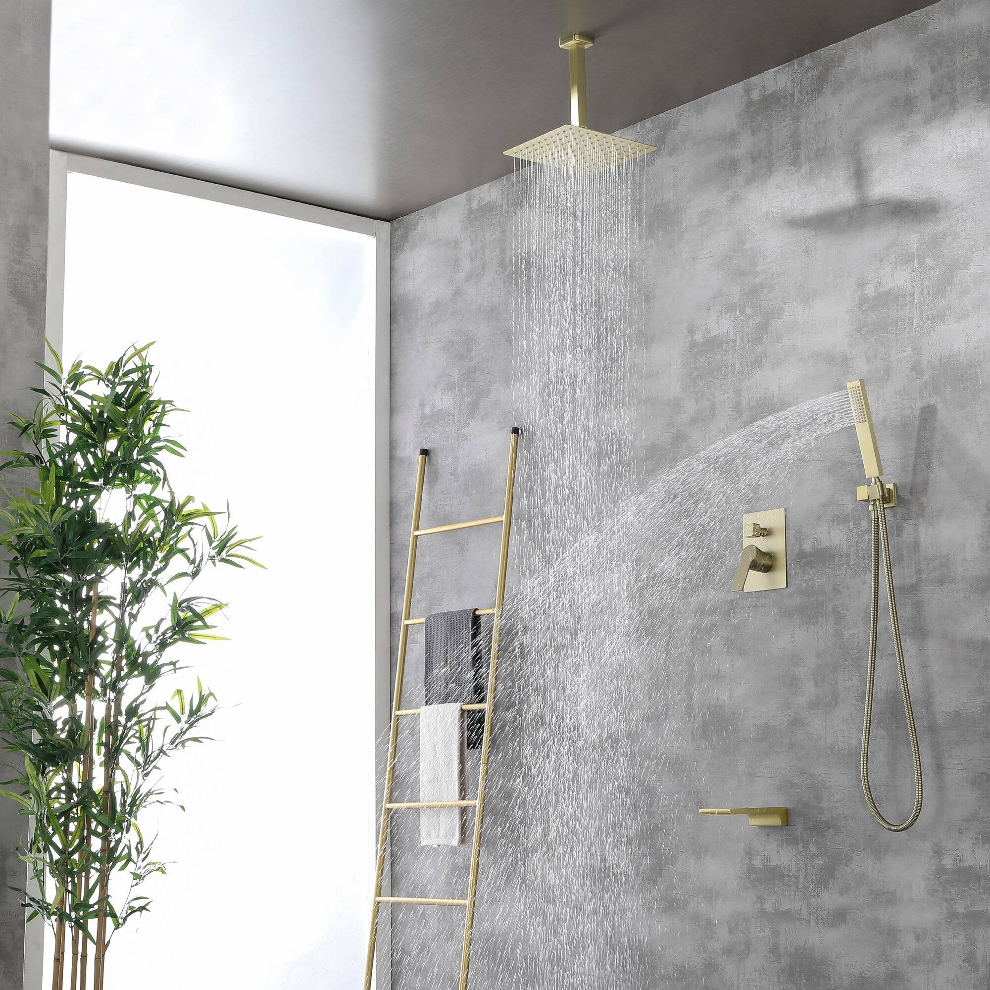 Alt View 3. Boyel Living - Ceiling Mount Single-Handle 1-Spray Tub and Shower Faucet with 10 in. Fixed shower head in Brushed Gold (Valve Included) - Brushed Gold.