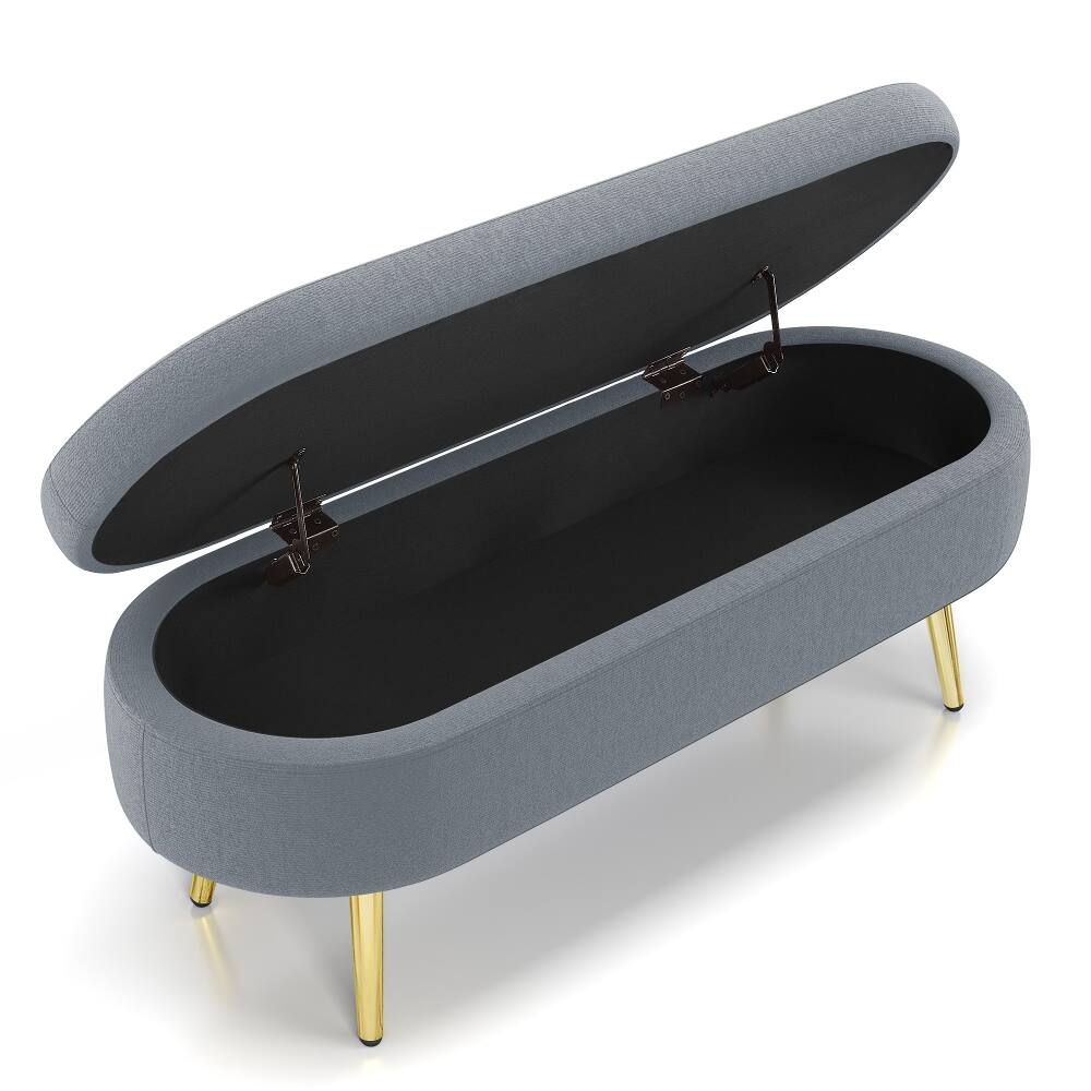 Alt View 6. Ropilly - Ropilly Oval Storage Ottoman Bench, Dark Gray Flannel Extra Seating with Metal Legs - Dark Gray.