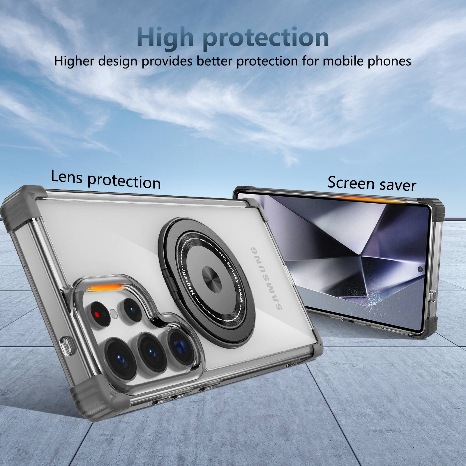 High protection  
Higher design provides better protection for mobile phones  
Lens protection  
Screen saver  
SAMSUNG