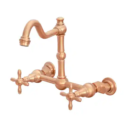 Front. Akicon - Akicon 8 inch Solid Brass Wall Mount Kitchen Faucet with 2 Handles Dual Lever Hot and Cold in Copper - Copper.