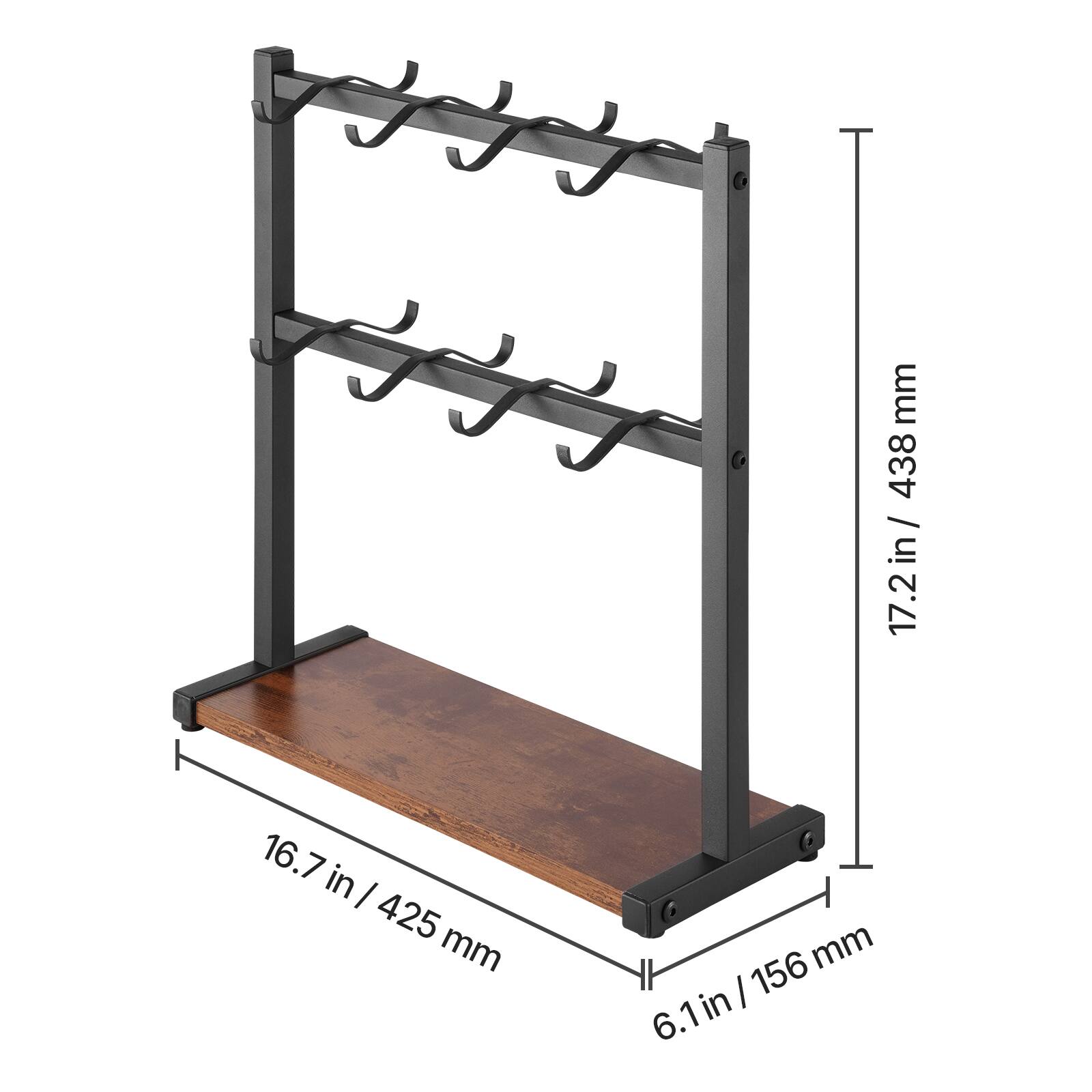 - Width: 16.7 in / 425 mm
- Depth: 6.1 in / 156 mm
- Height: 17.2 in / 438 mm