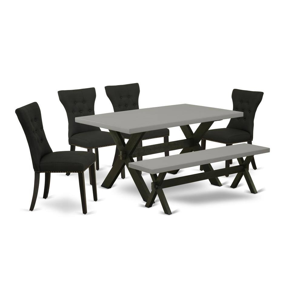 Front. East West Furniture - East West Furniture X696GA124-6 6-Pc Dining Table Set - 4 Dining Chairs, a Dining Bench Cement Top and 1 Modern Cement - Multi-Color.
