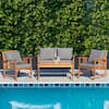 Front. Gymax - Gymax 4pcs Wooden Patio Furniture Set Table & Sectional Sofa Garden - Grey.