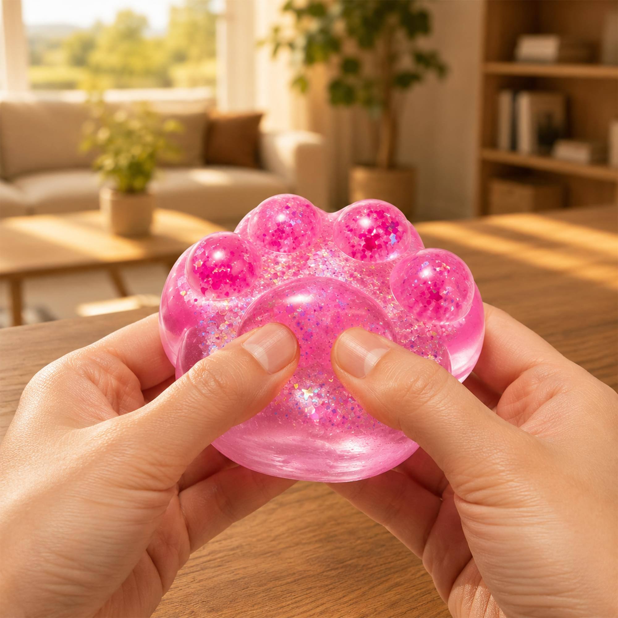 Alt View 3. Puka Creations - Glitter Cat Paw 3-Inch Squishy Stress Reliever | Pink - Pink.