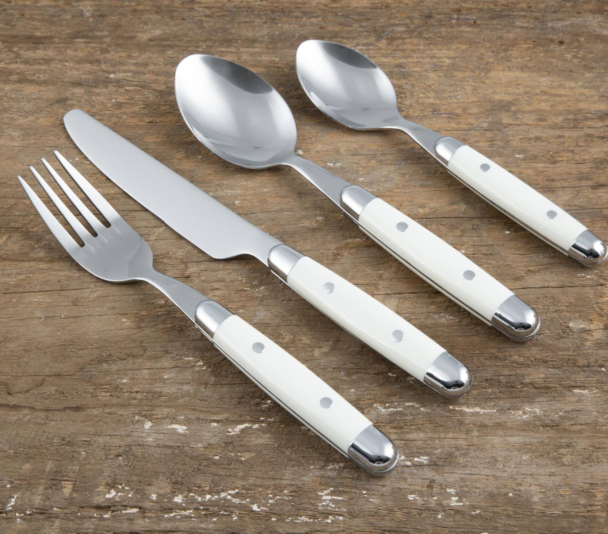 Back. Dazzed Corner - Silverware Set, 16-Piece Flatware Set, Service for 4, 18/0 Stainless Steel, Dishwasher Safe - White.
